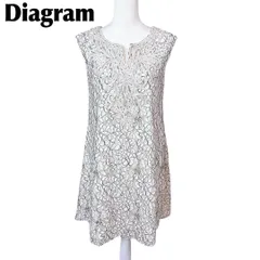 【美品】ダイアグラム ノースリーブワンピース 36 花柄 ホワイトベージュ