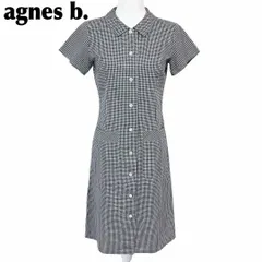 【美品】アニエスベー 半袖シャツワンピース 38 チェック 黒×白