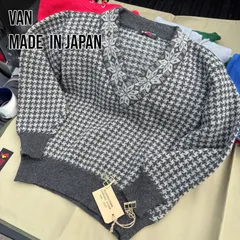 VAN JAC 日本製 90s ウールニット 千鳥格子 Vネック ヴァン アイビーのサムネイル
