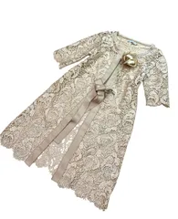 極美品 【Mercedes de Miguel】高級総レース ロングカーディガン シャンパンゴールド系 40