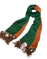 未使用品 正絹 ショール 和装・洋装 房付き 100%シルク 柿色×深緑