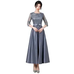 [EightSTAR Dress] パーティードレス 結婚式ドレス お呼ばれ ピアノ発表会 大人 ロングドレス 袖あり ミモレ Aライン フォーマルドレス ゲスト 20代 30代 40代 (JP, アルファベット, S, ダークグレー) 0