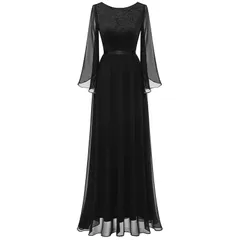 演奏会用ロングドレス コンサート ピアノ発表会 高校生 ステージ用 オケージョン ディナー 二次会 パーティー 食事会デート 結婚式 お呼ばれ 花嫁 2次会 ドレス 顔合わせ カクテルドレス 着心地 おしゃれ きれいめ（黒 L）