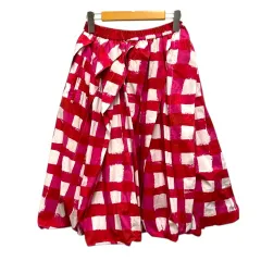ユニクロ UNIQLO ×マルニ MARNI スカート バルーン フレア タック チェック柄 ひざ丈 S ピンク