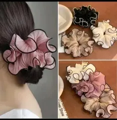 フリル シュシュ ヘアゴム ブラック/ピンク/ベージュ