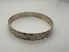 ハワイアンジュエリー シルバー 925 バングル スクロール＆フローラル彫刻 ノーブランド　s4