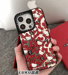 MagSafe対応 人気 キティ リボンパターン 鏡面 iPhoneケース CASETiFY 耐衝撃 ケースティファイ スマホケース iPhone17/17Pro/16Pro/16/15/14/13/12 多機種対応