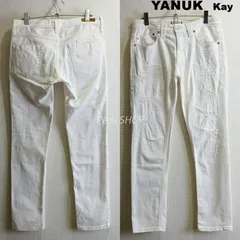 YANUK　ヤヌーク　Kay　W78cm / W25 / L　ストレッチ　ボーイズスリムデニム　レディース　ホワイト / 白　日本製　クラッシュリペア加工