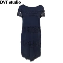 【美品】 ダイアンフォンファステンバーグ 半袖ワンピース 0 ネイビー レース