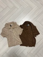 H&M クロップド 半袖 トップス (ベージュ / ブラウン) XS