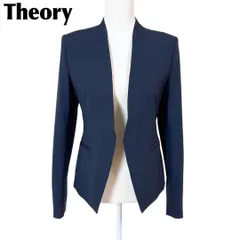 【美品】theory 長袖ノーカラーテーラードジャケット 4 無地 ネイビー