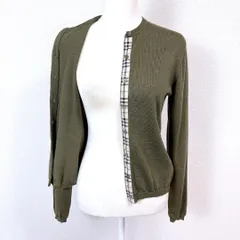 【美品】バーバリーロンドン ノバチェック裏地カーディガン M グリーン
