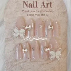 ネイルチップ　現品　フレンチガーリー　ちゅるん　ニュアンス　バレエコア　ワンホン　韓国　メンカラ　推しネイル　y2k  夢かわ　ツイード　バレエコア　蝶々　バタフライ　ラメ　ピンク　ヌーディー