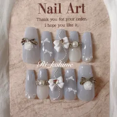 ネイルチップ　現品　フレンチガーリー　ちゅるん　ニュアンス　バレエコア　ワンホン　韓国　メンカラ　推しネイル　y2k  夢かわ　ツイード　バレエコア　くすみブルー　リボン