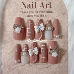 ネイルチップ　現品　フレンチガーリー　ちゅるん　ニュアンス　バレエコア　ワンホン　韓国　メンカラ　推しネイル　y2k  夢かわ　ツイード　バレエコア　大人かわいい　綺麗目