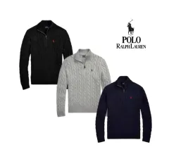 数量限定) ポロ ハーフジップ ケーブル編み 長袖ニット 3COLOR ユニセックス