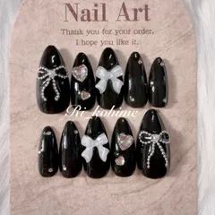 ネイルチップ　現品　フレンチガーリー　ちゅるん　ニュアンス　バレエコア　ワンホン　韓国　メンカラ　推しネイル　y2k  夢かわ　ツイード　バレエコア　黒