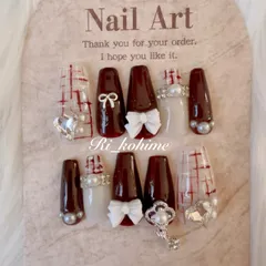 ネイルチップ　現品　フレンチガーリー　ちゅるん　ニュアンス　バレエコア　ワンホン　韓国　メンカラ　推しネイル　y2k  夢かわ　ツイード　バレエコア　ボルドー　バーガンディ　ワインレッド