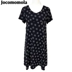 【美品】 Jocomomola 半袖ワンピース 42 ブラック　総柄刺繍
