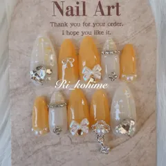 ネイルチップ　現品　フレンチガーリー　ちゅるん　ニュアンス　バレエコア　ワンホン　韓国　メンカラ　推しネイル　y2k  夢かわ　ツイード　バレエコア　オレンジ