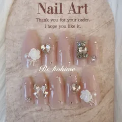 ネイルチップ　現品　フレンチガーリー　ちゅるん　ニュアンス　バレエコア　ワンホン　韓国　メンカラ　推しネイル　y2k  夢かわ　ツイード　バレエコア　くま