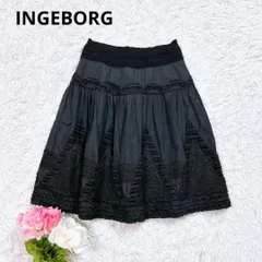 【美品】インゲボルグ 黒 パッチワーク フレアスカート 9 ウエストゴム