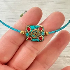 ネパール☆赤珊瑚＋トルコ石☆ターコイズブルーネックレス