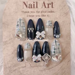 ネイルチップ　現品　フレンチガーリー　ちゅるん　ニュアンス　バレエコア　ワンホン　韓国　メンカラ　推しネイル　y2k  夢かわ　ツイード　バレエコア　ネイビー　紺