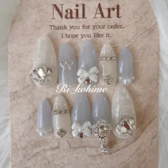 ネイルチップ　現品　フレンチガーリー　ちゅるん　ニュアンス　バレエコア　ワンホン　韓国　メンカラ　推しネイル　y2k  夢かわ　ツイード　バレエコア　くすみブルー