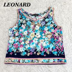 LEONARDレオナール ノースリーブトップス カンカン素材 ブラック