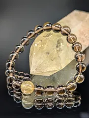 【高品質・金運財運・願望実現・守護】ゴールドルチルクォーツ スモーキークォーツ 8mm 親玉10mm ブレスレット