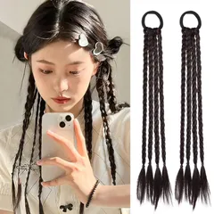 Yokosen エクステ つけ毛 三つ編み ポニーテールリング 45cm 編み込み ウィッグ ヘアエクステ ツインテール ゴム付き 簡単に取り付け ヘアアクセサリー 付け髪 部分ウィッグ エクステンション ポイントウィッグ 大人 子供 ダンス 演出 コスプレ