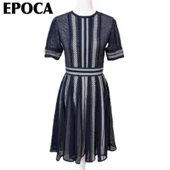 【美品】エポカ 半袖ワンピース メッシュ フレア 38 総柄 ネイビー