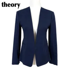 【美品】 theory 長袖ノーカラージャケット 4 ネイビー 無地