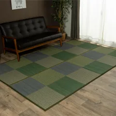 新品 イケヒコ い草 自然素材 ラグ カーペット 花ござ 裏張りあり 正方形 単品 DXピーア ブルー 約191×191cm 本間2畳 中国製 抗菌 防臭 ヒバ加工 汚れにくい 裏面不織布 ずれにくい 洗濯不可 市松柄 和モダン アジアンテイスト シンプル お