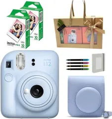 新品 チェキ インスタントカメラ instax mini 12 ラッピングBOXセット フィルム20枚＆純正ケース＆チェキアルバム＆デコペン (ブルー)