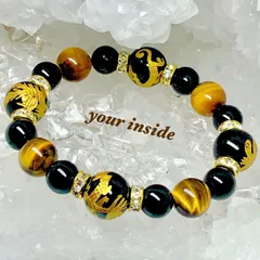 四神獣 金色彫り オニキス タイガーアイ 天然石ブレスレット