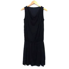 コムサイズム COMME CA ISM ワンピース フレア ティアード ロング 無地 シンプル 切替 ノースリーブ ドレープドネック M ブラック 黒 /HT8