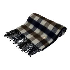 Aquascutum(アクアスキュータム) マフラー美品  - アイボリー×ダークネイビー×ダークブラウン チェック柄/クマ ウール