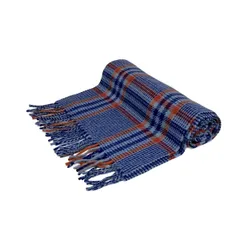 Joshua Ellis(ジョシュアエリス) マフラー美品  - ライトブルー×オレンジ×マルチ チェック柄 カシミヤ