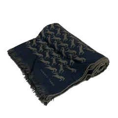 HERMES(エルメス) ストール(ショール)美品  - ネイビー×グレーベージュ 馬柄 カシミヤ、シルク