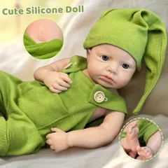 【リアルな3Dペイント】45cm リボーンドール 男の子 シリコン製 オープンアイ 新生児人形 グリーン服 誕生日 コレクターズドール
