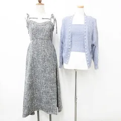 グレイル GRL アプレジュール apres jour アンサンブルニット キャミワンピース 2点セット 長袖 羽織 パール キャミ ロング フレアー チャーム ツィード グレー パープル 紫 黒 ブラック F