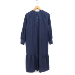 イディット IEDIT ワンピース フレア マキシ丈 ギャザー ハーフボタン ゆったり シンプル 長袖 M 紺 ネイビー /NT12