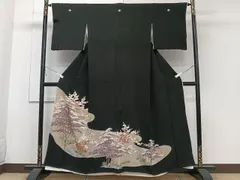 平和屋着物■豪華黒留袖　駒刺繍　枝梅松文　金彩　正絹　逸品　CABB8746xi