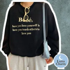 トレーナー 英字 ブラック ロゴプリント 黒 トップス レディース カジュアル 秋服 スウェット (z)