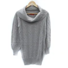 アプワイザーリッシェ Apuweiser-riche ニットワンピース ミニ丈 長袖 オフタートルネック ケーブル編み ラメ アルパカ混 2 グレー /SM17