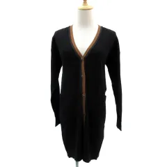 メイソングレイ MAYSON GREY リブニットカーディガン ロング丈 Vネック 無地 2 黒 ブラック ライトブラウン /YS23