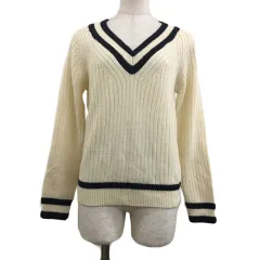 ローリーズファーム LOWRYS FARM セーター ニット プルオーバー Vネック ライン チルデン 長袖 M 白 紺 ホワイト ネイビー