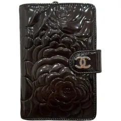 CHANEL シャネル カメリア 折財布 ブラック エナメル コンパクトウォレット レディース 【中古】 12509K298